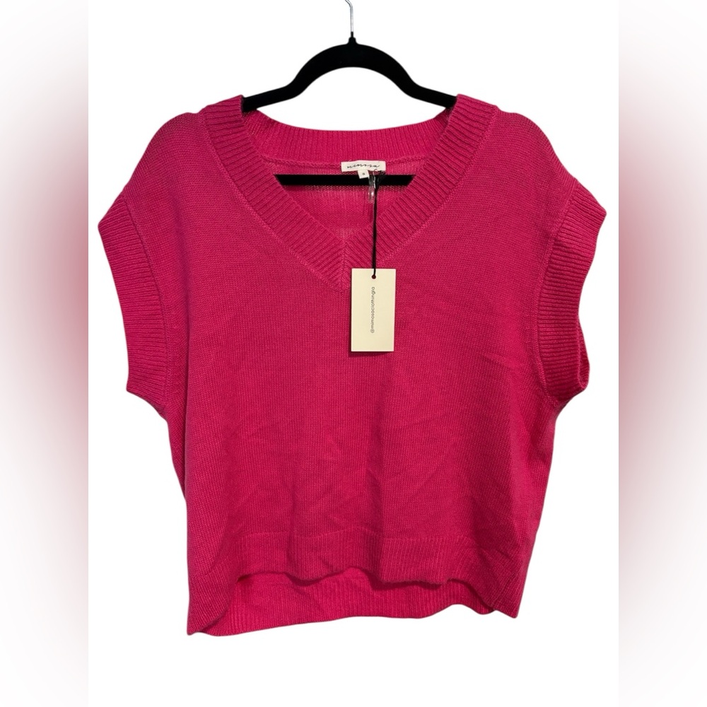 Mimosa Pink V-Neck Cozy‎ Oversized Sweater Vest- Size Small
